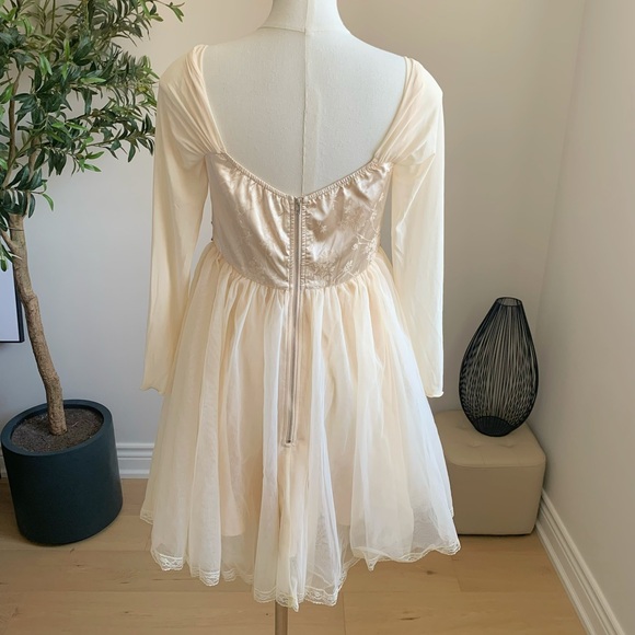 Princess Tulle Satin Dress Pearl Waist Champagne S M - Picture 6 of 7